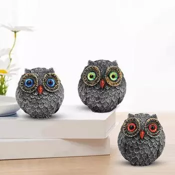 Миниатюрная фигурка совы-хранителя, украшение из смолы, сова-счастливчик, настольная статуэтка мудрого наблюдателя, пухлая сова с большими глазами, подарок для любителей птиц