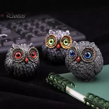 Миниатюрная фигурка совы-хранителя, украшение из смолы, сова-счастливчик, настольная статуэтка мудрого наблюдателя, пухлая сова с большими глазами, подарок для любителей птиц синий