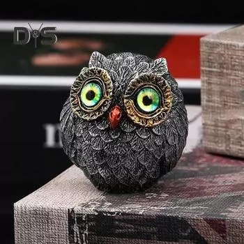 Миниатюрная фигурка совы-хранителя, украшение из смолы, сова-счастливчик, настольная статуэтка мудрого наблюдателя, пухлая сова с большими глазами, подарок для любителей птиц синий