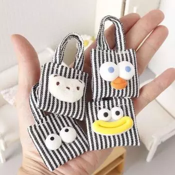 Миниатюрная холщовая сумка с рисунком из мультфильма, реалистичная тканевая мини-сумка для кукол, декор для одежды B чёрный