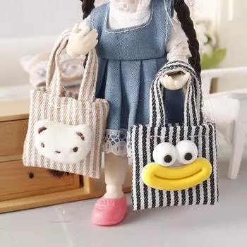 Миниатюрная холщовая сумка с мультяшным рисунком, реалистичная тканевая мини-сумка для кукол, декор для декора, игрушки, аксессуары для кукольного дома для кукол в масштабе 1/6 1/12 B чёрный