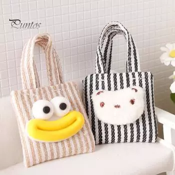 Миниатюрная холщовая сумка с мультяшным рисунком, реалистичная тканевая мини-сумка для кукол, декор для декора, игрушки, аксессуары для кукольного дома для кукол в масштабе 1/6 1/12 B чёрный