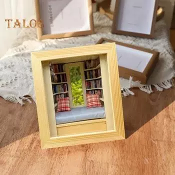 Миниатюрная книжная комната, деревянный мини-уголок для снятия стресса, книжный уголок, избавляющий от беспокойства, с книжным шкафом, подарок для любителей книг, домашний офис, декор A