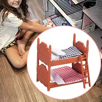 Миниатюрная кровать для кукольного домика 1/12, мебель, деревянная двухъярусная кровать, игрушка для ролевых игр, 1:12