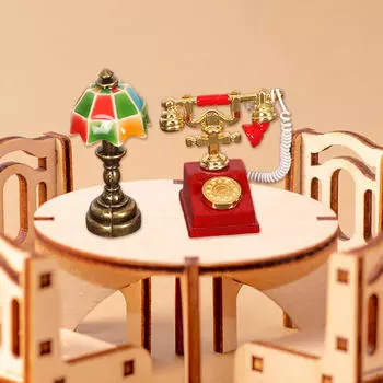 Миниатюрная лампа для кукольного домика и набор вращающихся телефонов Мини-украшение для настольного телефона multicolor