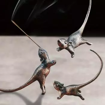 Миниатюрная маленькая мышка, держатель для палочки для благовоний, металлическая подставка для горелки, держатель из сандалового дерева, декор для дома в чайном домике, рождественское украшение, подарок