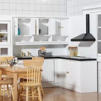 Миниатюрная мебель для кукольного домика масштаба 1:12, деревянный кухонный набор VINATAGE Deluxe Deluxe Dollhouse Kitchen