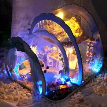 Миниатюрная мебель «сделай сам», набор для комнаты «Океан», кукольный домик с легкой рыбкой, собранная 3D модель кукольного дома для детей, игрушки для сборки