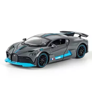 Миниатюрная модель автомобиля Bugatti DIVO из литого металла в масштабе 1/32, игрушечный автомобиль со звуком и светом для мальчиков, рождественский подарок с подарками на день рождения для детей серый