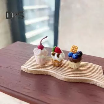 Миниатюрная модель кекса, принадлежности для мини-игр, имитация глины, фруктовый кекс для кукол 1/6 1/12 или миниатюрный десертный домик Cherry
