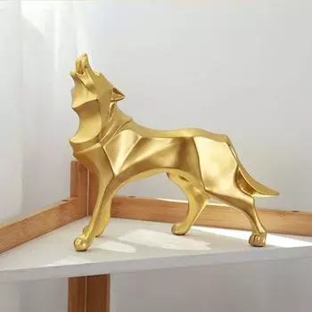 Миниатюрная настольная фигурка волка в стиле скандинавского стиля, кавайная геометрическая скульптура животного, украшение из смолы для спальни в виде волка чёрный