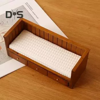 Миниатюрная односпальная кровать для кукол 1:12 Кукольная мебель для дома ретро деревянная мини односпальная кровать с 3 ящиками модель для декора спальни кукольного дома белый