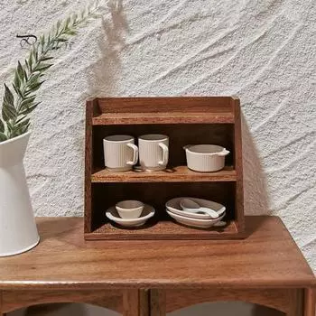 Миниатюрная полка, модель кукольного домика, мебель, мини-деревянный стеллаж для хранения вещей, ролевые игры, миниатюрная настенная полка для кукольного домика масштаба 1/6 1/12 темно-коричневого