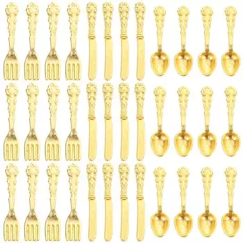 Миниатюрная посуда Toyvian Миниатюрные столовые приборы Миниатюрная посуда Столовые приборы Миниатюрная мебель Аксессуары Вилка Ложка Нож Аксессуары для кукольного домика золотистый