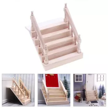 Миниатюрная прочная деревянная лестница с перилами для кукольных домиков 1:12 масштаб модели мебели из цельного дерева украшения