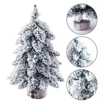 Миниатюрная рождественская елка Yousheng, искусственная снежная флокированная рождественская елка, светящаяся сосна с деревянной основой для украшения праздников в помещении и на открытом воздухе Without Light