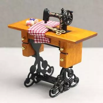 Миниатюрная швейная машинка в винтажном стиле для кукольных домиков, 1 шт.:12 Масштабных металлических швейных машинок для домашнего декора plaid sewing machine (A)