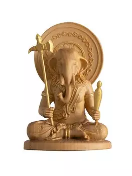 Миниатюрная сидячая статуэтка Будды Кангитен из самшита, золотая краска, статуя Ганеши, будды, резьба по дереву, орнамент Кангитен ZA 5,8 см (деревянный