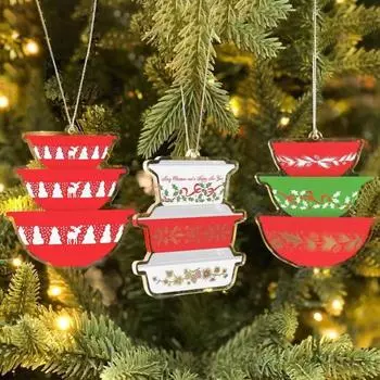 Миниатюрная складная чаша, украшение, плоская акриловая рождественская елка, подвесное украшение, винтажные складные чаши, украшение в форме подарка для любителей кулинарии A