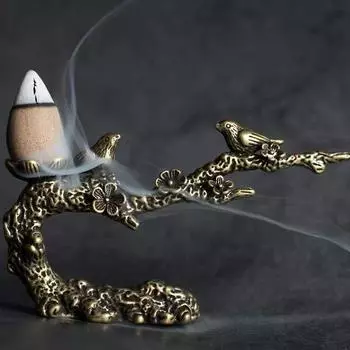 Миниатюрная скульптура из цельной латуни в виде ветки сороки и держателя для кисти Small size, 20g