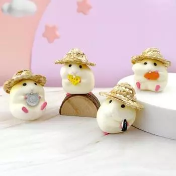 Миниатюрная скульптура с компактной соломенной шляпой, декоративная антидеформированная смола, хомяк, ест автомобиль, животное D