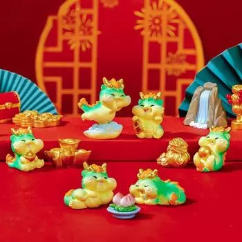 Миниатюрная статуя мультяшного дракона, очаровательный внешний вид, забавная поза, насыщенный цвет, мини-фигурка дракона, пейзажный орнамент J