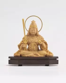 Миниатюрная статуя сидящего Будды Бензайтен из самшита, золотая краска, статуя Будды, резьба по дереву, орнамент Бензайтен ZA 6,8 см (Отделка деревом)_Бенцайтен