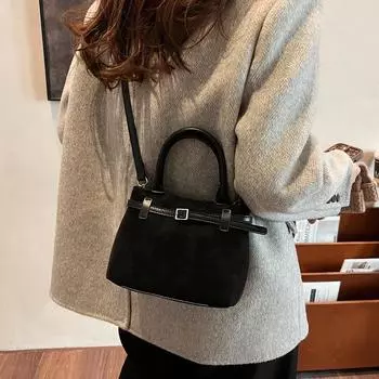 Миниатюрная сумка через плечо из матовой кожи, сумка-тоут для поездок на работу, ручная сумка-ведро 19*12*15 чёрный