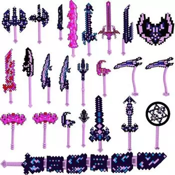 Миниатюрная сумка для оружия, раздражающий деревенский житель, алмазный меч, трезубец, мальчик, сборка, строительный блок, игрушка