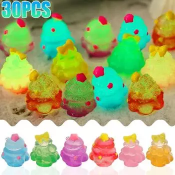 Миниатюрная светящаяся смоляная рождественская елка, симпатичная светящаяся рождественская елка, миниатюрные фигурки для сада, украшения для ландшафта, украшение для рабочего стола своими руками 1PC