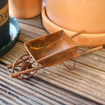 Миниатюрная тачка для сада фей, металлическая ржавая мини-винтажная тележка, миниатюрные предметы для рукоделия, садовый террариум, декор, аксессуары