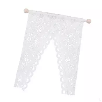 Миниатюрная треугольная кружевная занавеска для кукольного домика 1/12 с деревянной рейкой для кукол, оконный аксессуар