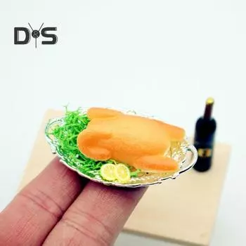 Миниатюрная жареная курица, реалистичная рождественская жареная курица на тарелке, аксессуары для кукол, миниатюрный набор игрушек с едой для украшения обеденного стола для кукол