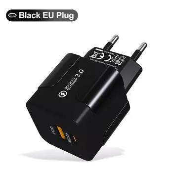 Миниатюрное быстрое зарядное устройство USB C мощностью 20 Вт для iPhone 16 Pro/Android, многофункциональная система защиты, в комплект входит адаптер для более чем 100 стран EU Black