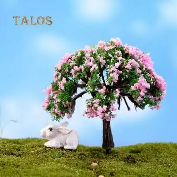 Миниатюрное дерево Сказочный сад Балкон Декор Кукольный домик Растительный горшок Статуэтка DIY Ремесло Орнамент Pink Flower Tree