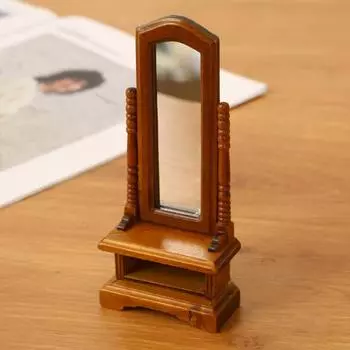 Миниатюрное зеркало в полный рост, зеркало для кукольного домика с ящиком, винтажное мини-зеркало для туалета на 1 человека:Декор спальни кукольного домика в масштабе 12
