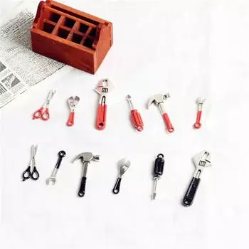 Миниатюрные аксессуары для кукольного домика, модель сцены, набор инструментов из сплава, мини-деревянный набор инструментов, аксессуары для миниатюрного кукольного домика, домашний декор