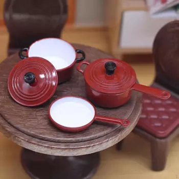 Миниатюрные аксессуары для кукольного домика Посуда Сцена из жизни Масштаб 1/12 Мини-металлические кастрюли сковороды для