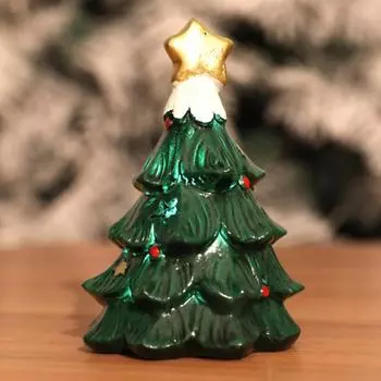 Миниатюрные елочные украшения Yousheng, миниатюрные зимние фигурки из смолы, светящаяся зеленая статуэтка дерева со звездой/колокольчиком наверху для декора домашней комнаты A