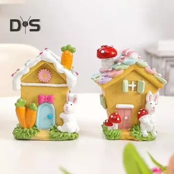 Миниатюрные фигурки домиков, маленькая пасхальная статуэтка пряничного домика в виде кролика, смоляное микроландшафтное украшение для стола, декор для домашней вечеринки B