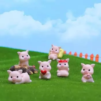Миниатюрные фигурки из мультфильмов, милые розовые свиньи, микро-пейзажи, украшения для домашнего декора, кавайные аксессуары для комнаты с животными