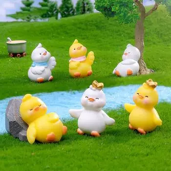 Миниатюрные фигурки милые белые желтые утки животные микро ландшафтные украшения для украшения дома аксессуары для декора комнаты as the picture