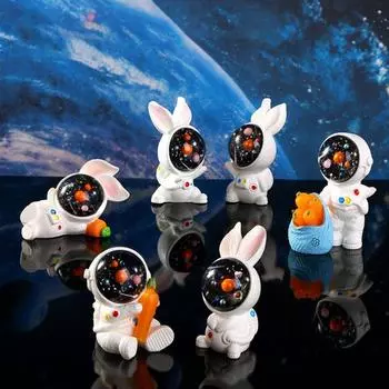 Миниатюрные фигурки милые мультяшные астронавты кролики микро ландшафтные украшения для украшения дома поделки кролики декор стола комнаты