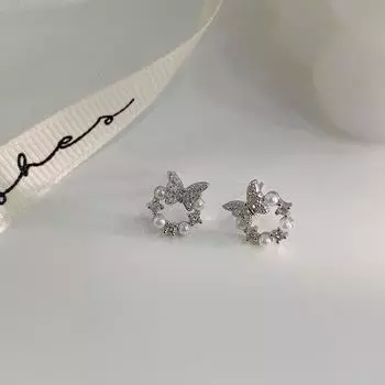 Миниатюрные и изысканные серьги-бабочки с бриллиантовым кругом для женщин, серьги Niche Design