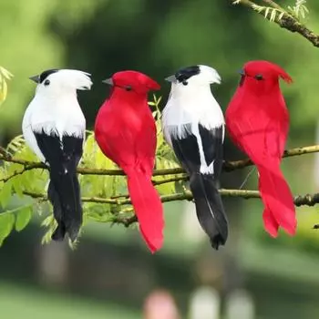 Миниатюрные искусственные птицы на клипсах, красная птица, елочные украшения, праздничный рождественский декор красный