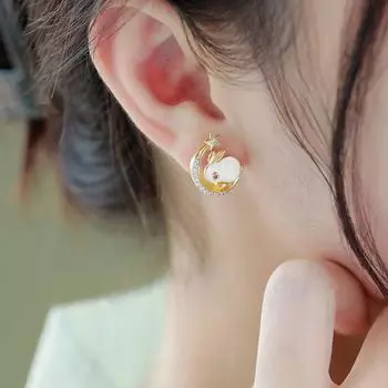 Миниатюрные милые имитация винтажной луны серьги-гвоздики в китайском стиле серьги-подвески в виде кролика золотой