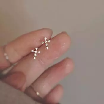 Миниатюрные простые и легкие серьги-крестики с бриллиантами из стерлингового серебра 925 пробы в стиле японских меньшинств 925