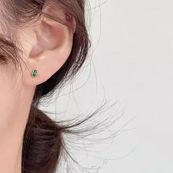 Миниатюрные серьги-гвоздики из стерлингового серебра 925 пробы с зеленым и белым конским глазом и цирконием для сна, которые не нужно снимать, маленькие серьги 925