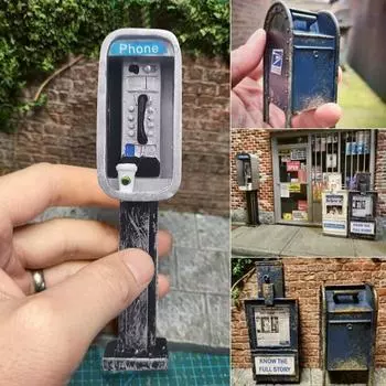 Миниатюрный американский таксофон ручной работы в 1:12 масштабов, винтажная миниатюрная таксофонная будка, украшение модели почтового ящика, миниатюрный телефон для кукольного домика One Size