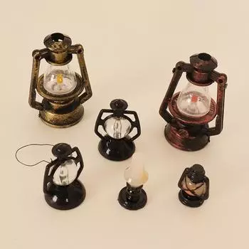 Миниатюрный бронзовый фонарь для кукольного домика - ретро-украшение керосиновой лампы для ландшафтного дизайна кукольного домика